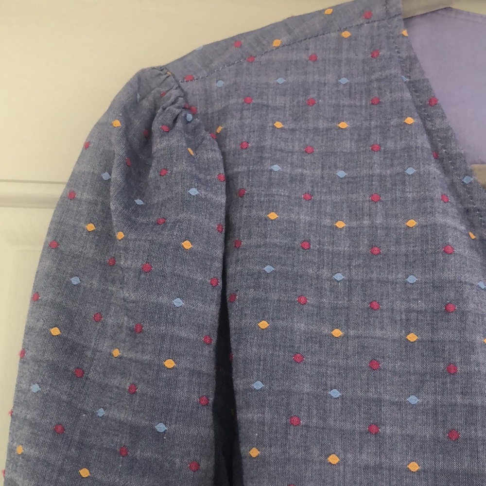 Draper James Blue Wrap Dress w/ Blue, Red & Yellow dots - Picture 4 of 8